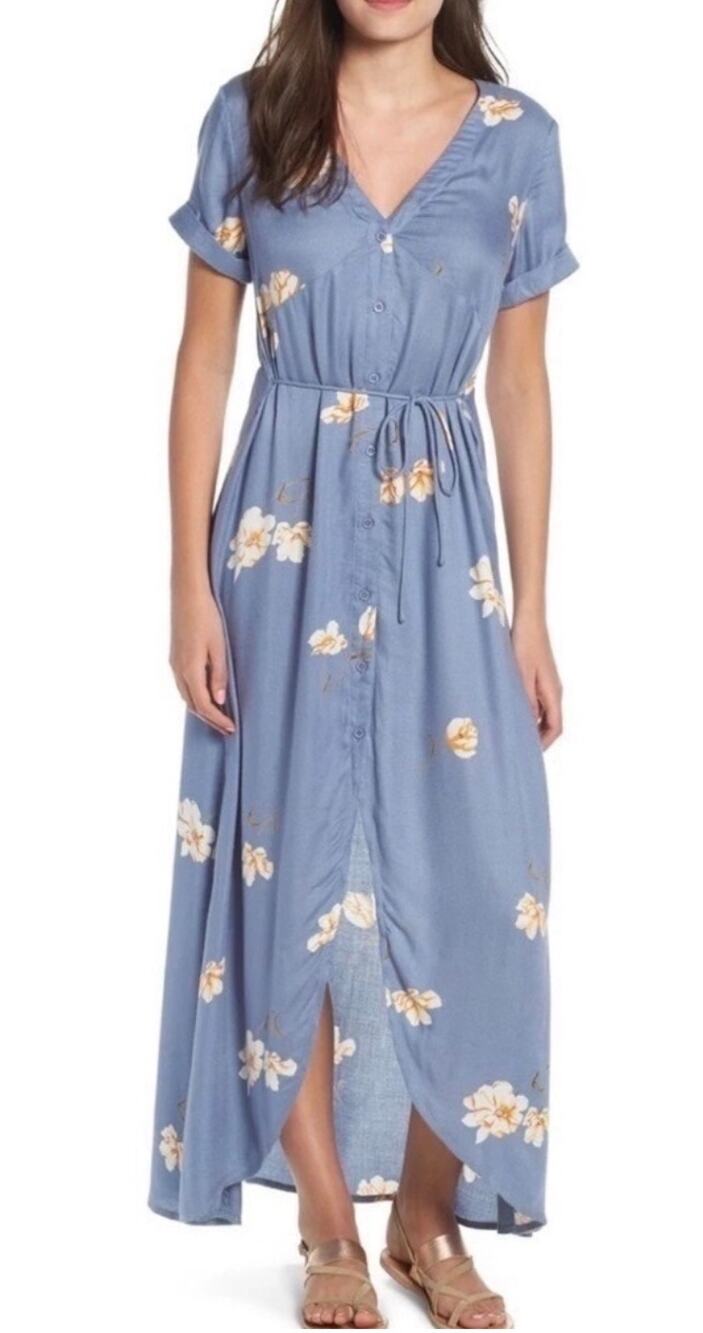 Volcom Dress Women's Extra Small Good To Be You NWT Blue Floral Button Down Maxi